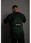 Erkek Bisiklet Yakalı Sırt Baskılı Oversize T-Shirt - Siyah