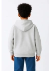 Erkek Çocuk Kapüşonlu Kanguru Çepli Tam Fermuarlı Hırka SweatShirt - Gri