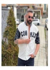 Erkek Complex Kolları Deri Kolej Oversize T-Shirt - Beyaz