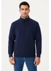 Erkek Dik Yaka Sweatshirt Dik Yaka Yarım Fermuarlı 3 İplik Şardonlu Pamuk Kumaş - Lacivert