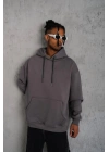 Erkek Düz Kapüşonlu Sweat - Gri