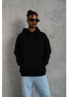 Erkek Düz Kapüşonlu Sweat - Siyah