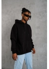 Erkek Düz Kapüşonlu Sweat - Siyah