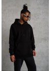 Erkek Düz Kapüşonlu Sweat - Siyah