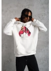Erkek Eldiven Baskılı Kapüşonlu Sweat - Beyaz