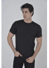 Erkek File Cepli Slim fit T-shirt - Siyah
