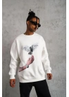 Erkek Güvercin Baskılı Sweatshirt - Beyaz