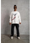 Erkek Güvercin Baskılı Sweatshirt - Beyaz