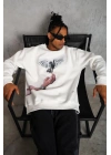 Erkek Güvercin Baskılı Sweatshirt - Beyaz