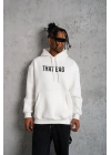 Erkek Kanguru Cep Baskılı Kapüşonlu Sweatshirt - Beyaz