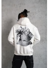 Erkek Kanguru Cep Baskılı Kapüşonlu Sweatshirt - Beyaz