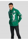 Erkek Kapüşonlu Strong Heykel Baskılı Sweatshirt - Yeşil
