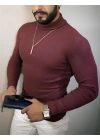 Erkek Kaşkorse Boğazlı Full Likralı Fitilli Body Kazak - Bordo