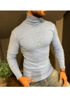Erkek Kaşkorse Boğazlı Full Likralı Fitilli Body Kazak - Gri