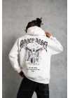 Erkek Kordon İpli Baskılı Kapüşonlu Sweatshirt - Beyaz