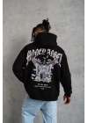 Erkek Kordon İpli Baskılı Kapüşonlu Sweatshirt - Siyah