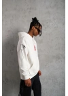 Erkek Maske Baskılı Kapüşonlu Sweat - Beyaz