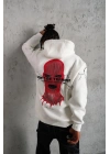 Erkek Maske Baskılı Kapüşonlu Sweat - Beyaz