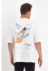 Erkek Melek Baskılı Oversize T-shirt - Beyaz