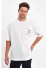 Erkek Melek Baskılı Oversize T-shirt - Beyaz