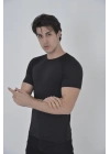 Erkek Omuz Fileli Slim Fit T-shirt - Siyah