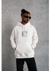 Erkek Ön Arka Baskılı Kapşonlu Sweat - Beyaz