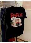 Erkek Oversize Tişörtü  Popeye the Sailor Retro Vintage Ispanak | Hediye olarak idealdir, farklı boyutları mevcuttur. - Siyah