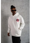 Erkek Şapkalı Güvercin Baskılı Kapşonlu Sweat - Beyaz