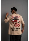 Erkek Sırt Baskılı A Kalite Oversize T-shirt - Bej