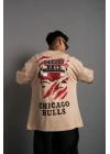 Erkek Sırt Baskılı A Kalite Oversize T-shirt - Bej