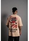 Erkek Sırt Baskılı A Kalite Oversize T-shirt - Bej