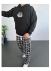 Erkek Sırt Baskılı Kapüşonlu Üç İplik Oversize Sweatshirt - Siyah