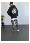 Erkek Sırt Baskılı Kapüşonlu Üç İplik Oversize Sweatshirt - Siyah