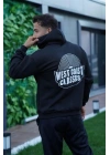 Erkek Sırt Baskılı Kapüşonlu Üç İplik Oversize Sweatshirt - Siyah
