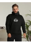 Erkek Sırt Baskılı Kapüşonlu Üç İplik Oversize Sweatshirt - Siyah