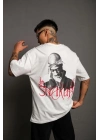 Erkek Sırt Baskılı Oversize T-Shirt - Beyaz