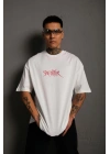 Erkek Sırt Baskılı Oversize T-Shirt - Beyaz