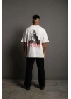 Erkek Sırt Baskılı Oversize T-Shirt - Beyaz