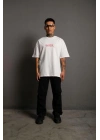 Erkek Sırt Baskılı Oversize T-Shirt - Beyaz