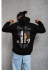 Erkek Sırt Baskılı Oversize Üç İplik Kapüşonlu Sweatshirt - Siyah