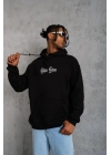 Erkek Sırt Baskılı Oversize Üç İplik Kapüşonlu Sweatshirt - Siyah