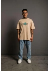 Erkek Sırt Baskılı T-shirt - Bej