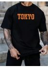 Erkek Turuncu Spor Araba Grafik Tişört - TOKYO Baskılı Günlük Oversize Kısa Kollu Tişört, Yetişkinler için Yazlık Giyim, Turuncu Araba Tasarımı- Siyah