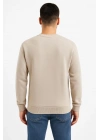 Erkek Üç İplik Düz Bisiklet Yaka SweatShirt - Bej