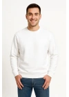 Erkek Üç İplik Düz Bisiklet Yaka SweatShirt - Beyaz