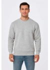 Erkek Üç İplik Düz Bisiklet Yaka SweatShirt - Gri