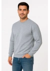 Erkek Üç İplik Düz Bisiklet Yaka SweatShirt - Gri