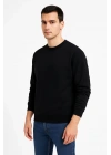 Erkek Üç İplik Düz Bisiklet Yaka SweatShirt - Siyah