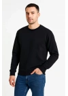 Erkek Üç İplik Düz Bisiklet Yaka SweatShirt - Siyah