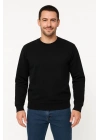 Erkek Üç İplik Düz Bisiklet Yaka SweatShirt - Siyah